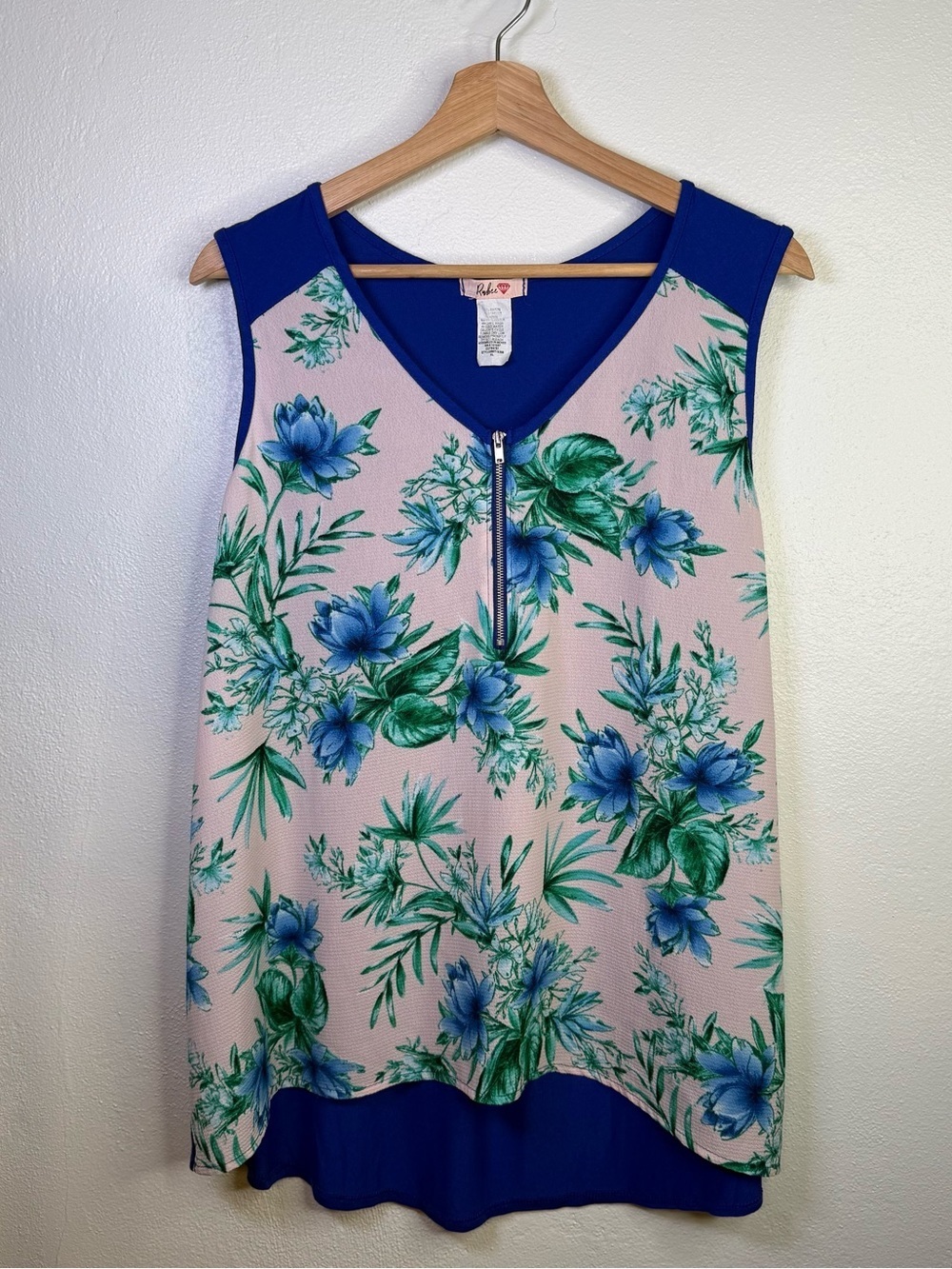 Rubee Women’s Tropical Floral Print Pink & Blue Tank Top Size XL